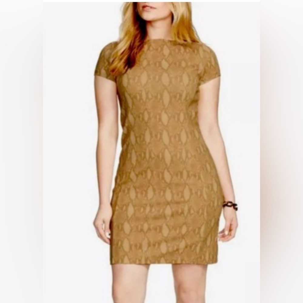 LRL Ralph Lauren Python Snake Print Dress Brown Tan Shift Stretchy Size Large